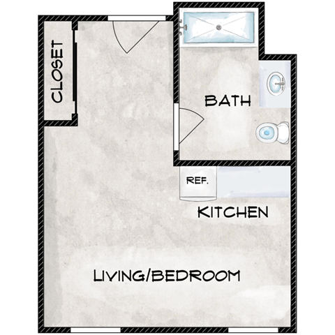 Floor plan for studio, 1 bath, 273 sqft